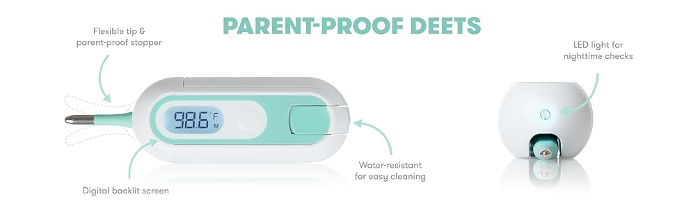 Frida Baby Termómetro digital 3 en 1 rectal, de axilas y oral para niños, termómetro para bebés, niños pequeños y niños, control de temperatura rápido y preciso, incluye estuche de transporte para