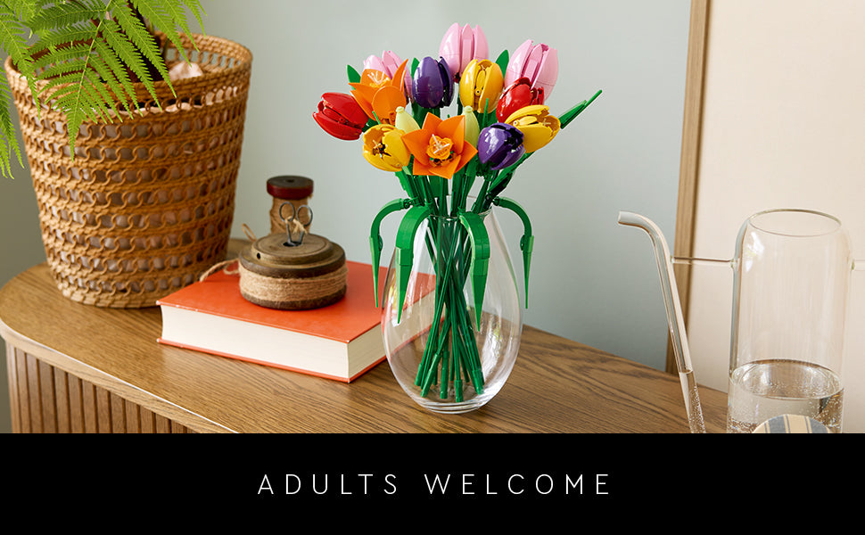 LEGO Botanicals - Juego de construcción de ramo de tulipanes para adultos, dormitorio, estante de libros y decoración de oficina para mujeres y hombres, a partir de 18 años, regalo para el día de San