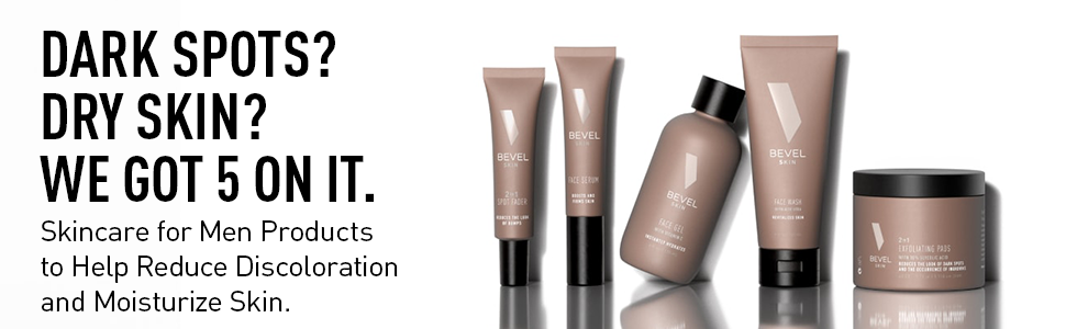 Kit de cuidado de la piel facial Bevel para hombres - Kit de rutina de cuidado de la piel para hombres incluye lavado facial con aloe vera, almohadillas exfoliantes de ácido glicólico, humectante