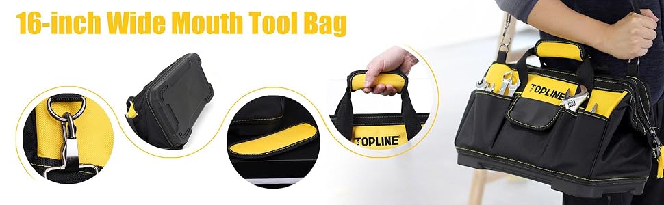 TOPLINE Juego de herramientas para el hogar de 467 piezas para mecánicos, bolsa de herramientas de 16 pulgadas con kit de herramientas para el hogar de alta resistencia incluido, juegos de