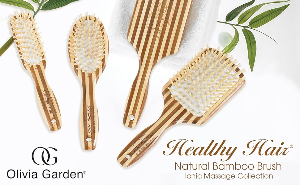 Olivia Garden Cepillo de pelo iónico de bambú respetuoso del medio ambiente del pelo del masaje HH-4 (paleta grande)