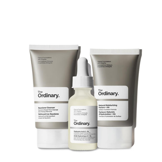 The Ordinary The Daily Set, rutina diaria de cuidado de la piel con limpiador de escualeno, ácido hialurónico 2% + B5 y factores hidratantes naturales + HA | Set de cuidado de la piel