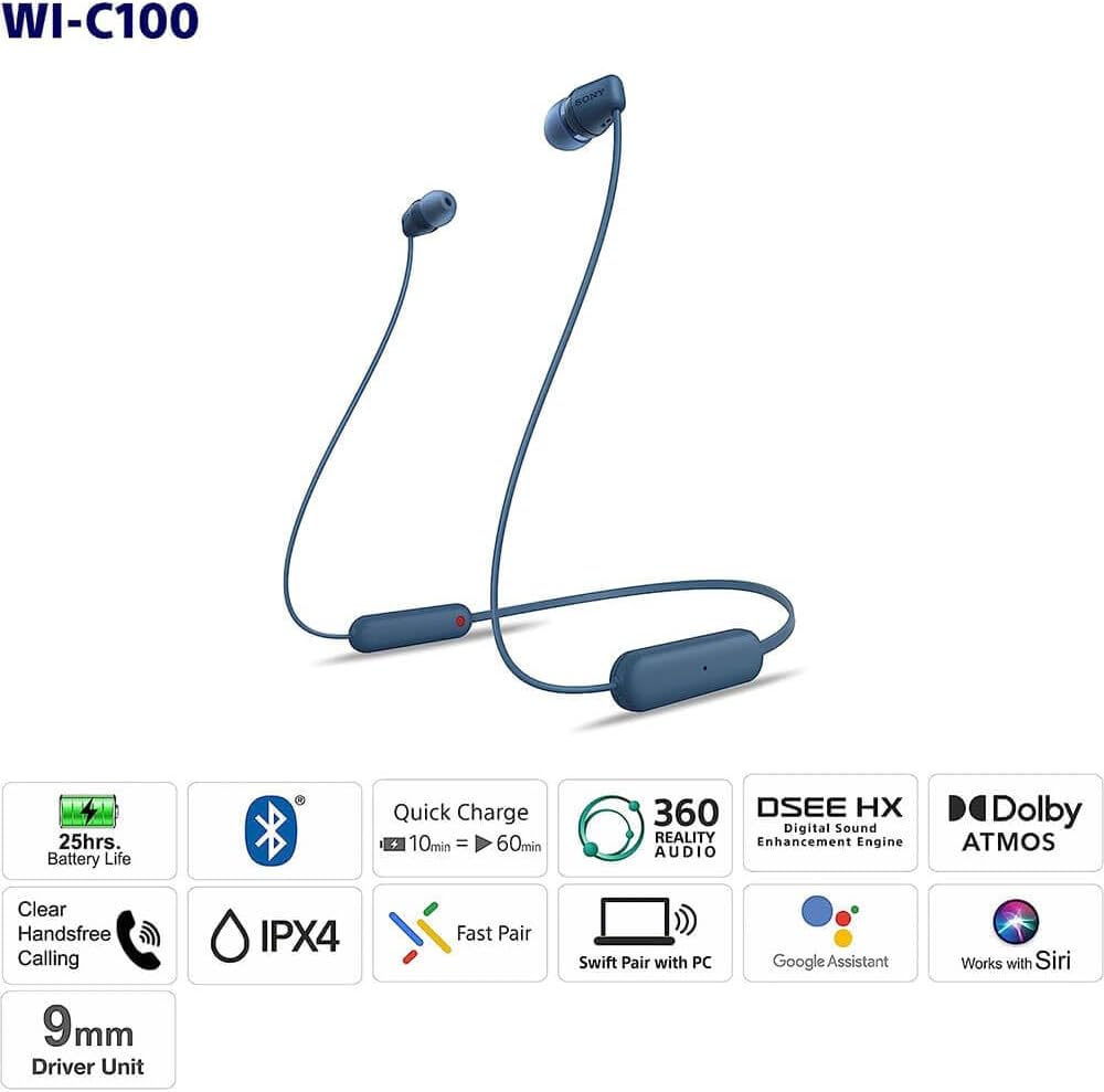 Sony WI-C100 Auriculares inalámbricos con Bluetooth con micrófono i...