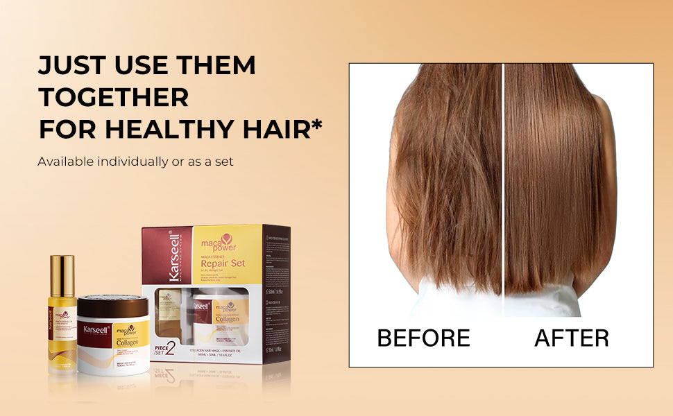 Máscara de Tratamiento Capilar de Colágeno Karseell, Juego de Aceite de Argán para Acondicionador de Reparación Profunda de Cabello Dañado, Seco y Todo Tipo de Cabello, 16.9 onzas líquidas + 1.69