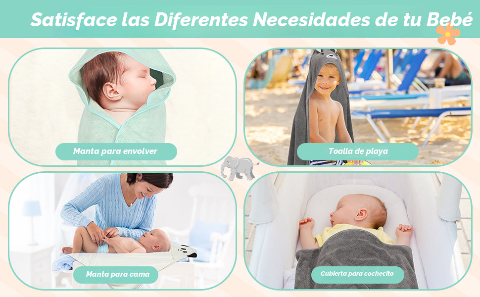 12 toallas de bebé, 3 toallas suaves con capucha y 9 paños de baño, toallas de baño para recién nacidos, bebés y niños pequeños, ultra absorbentes, lindas toallas de bebé de regalo para niños