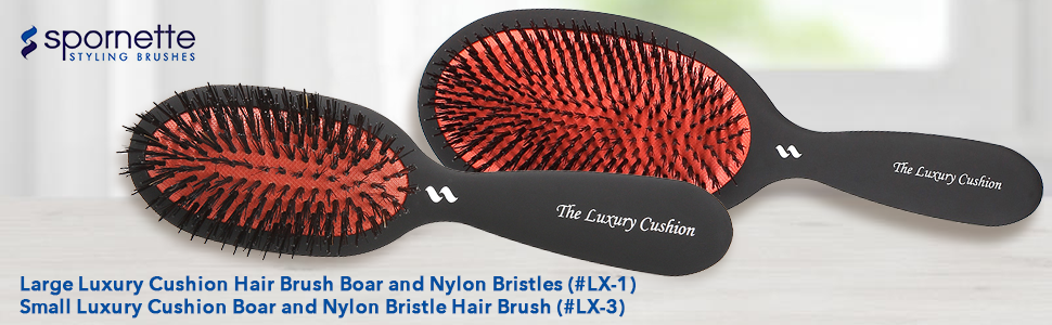Spornette Cepillo de pelo ovalado de jabalí y cerdas de nailon de lujo grande (#LX-1) con un mango antideslizante de satén suave, ideal para peinar, alisar todo tipo de cabello, pelucas y extensiones
