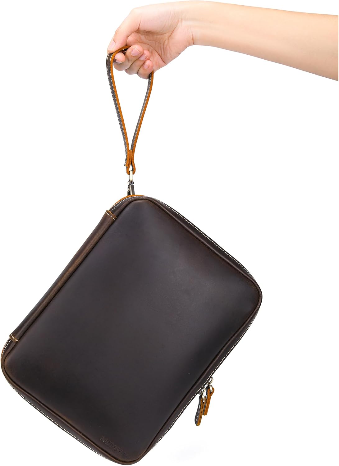LANNSYNE Organizador electrónico de cuero de grano completo accesorio bolsa de tecnología de viaje, bolsa de accesorios de cable, estuche de transporte de almacenamiento para cargador, teléfono, banco