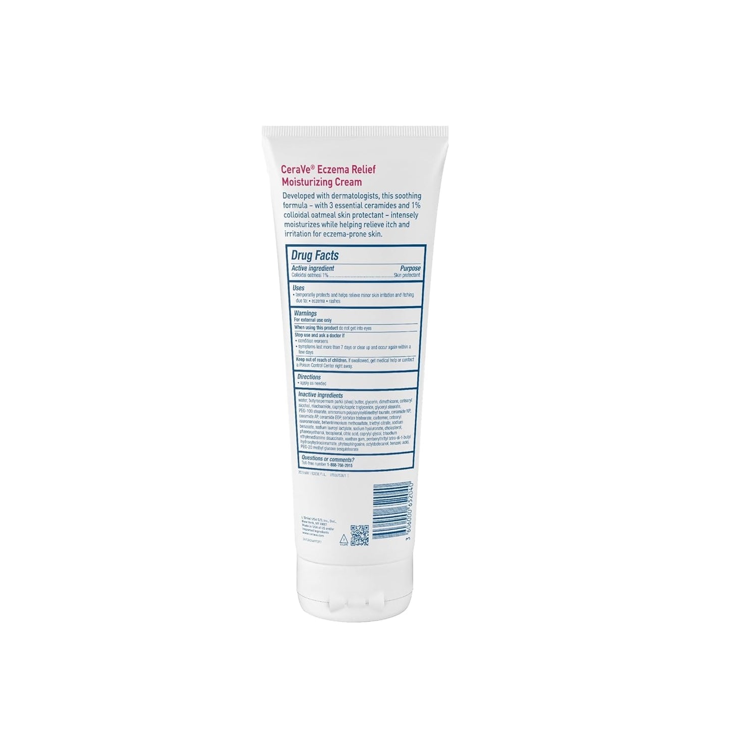 CeraVe Crema hidratante para aliviar el eccema con avena coloidal, manteca de karité y vitamina E para piel seca y alivio de picazón en la piel, sin esteroides y sin parabenos, 8 onzas