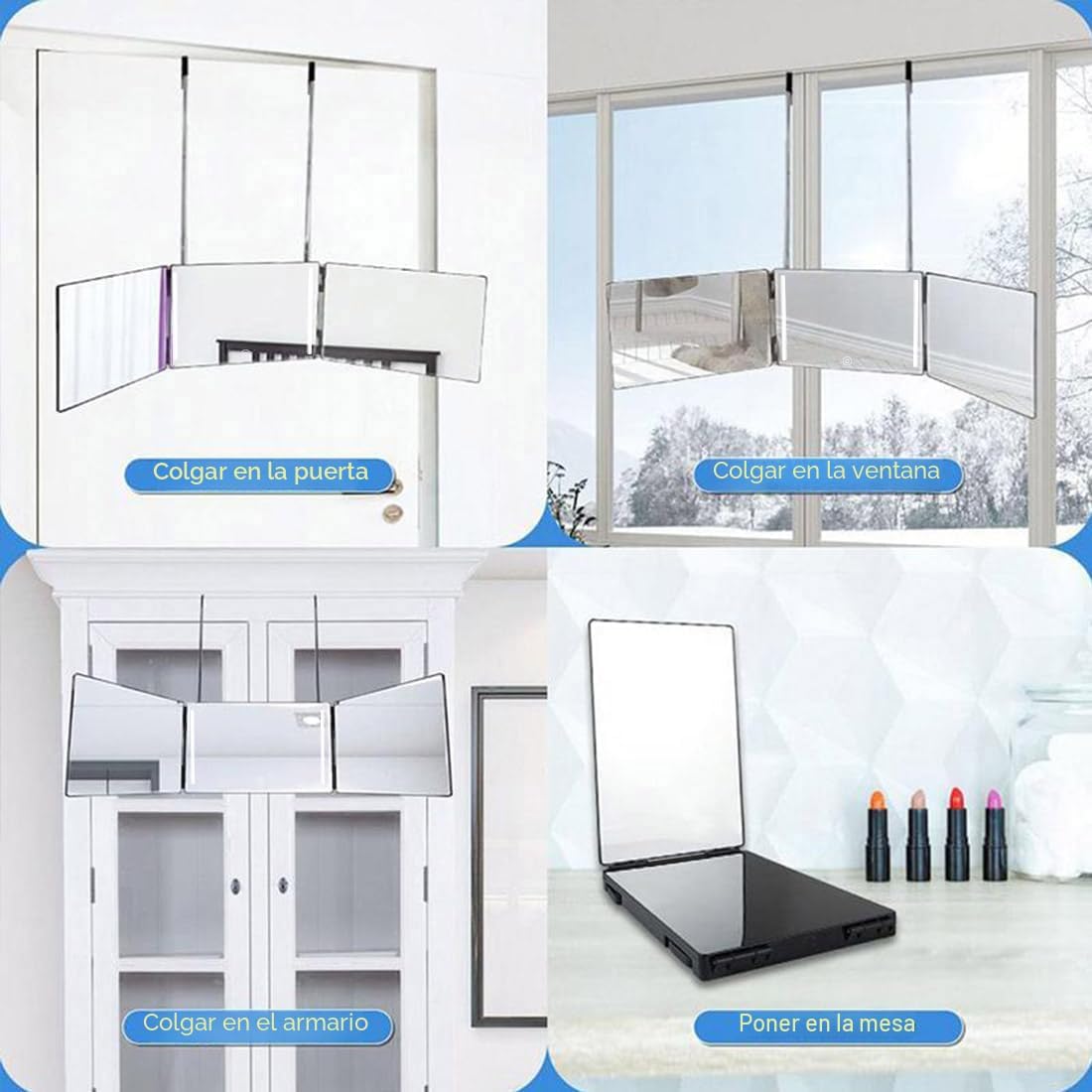 HIEEY Espejo de 3 vías para corte de cabello con LED, espejo triple...