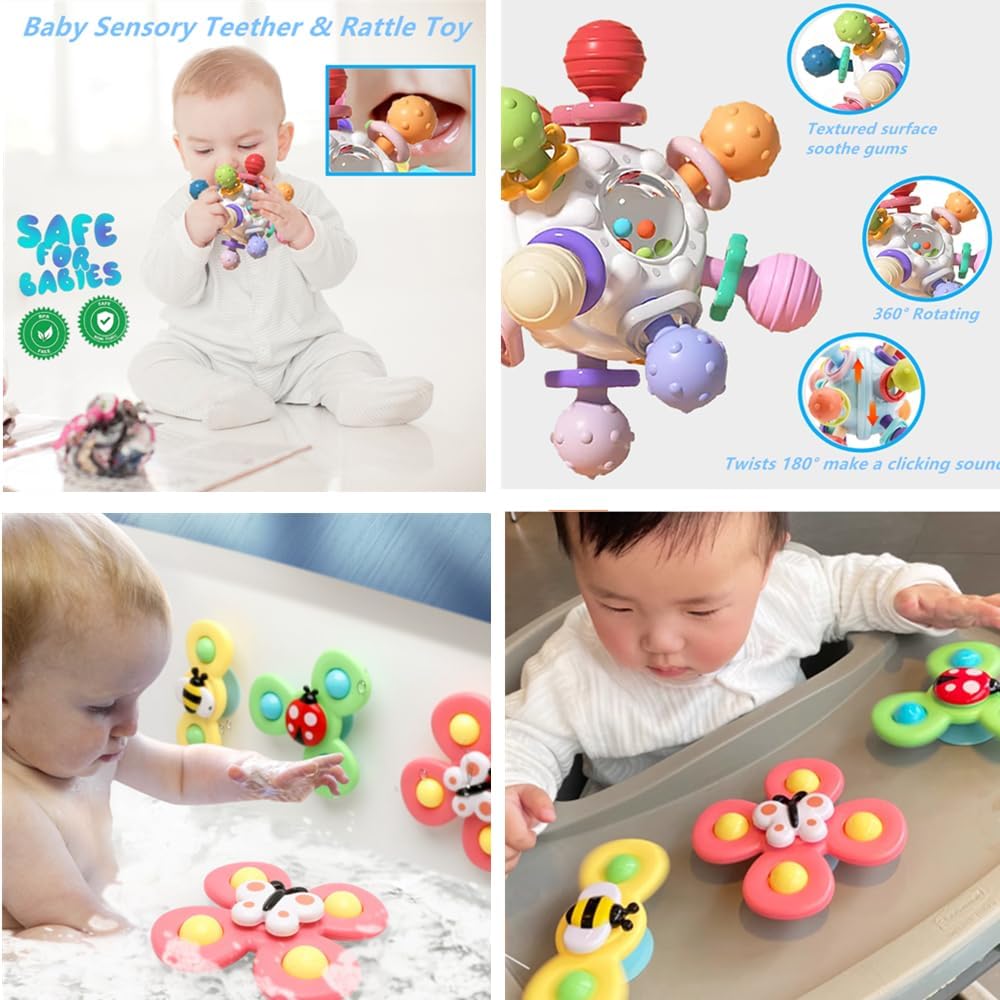 Montessori Juguetes para bebés de 6 a 12 a 18 meses, juguetes para niños de 1 año en adelante, juguete de dentición apilable, bloques de construcción, clasificador de formas, spinner y más