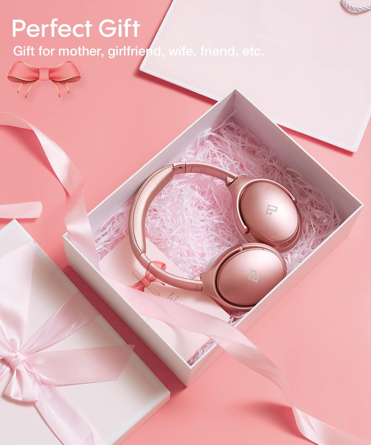 INFURTURE Auriculares rosados sobre la oreja, auriculares Bluetooth...