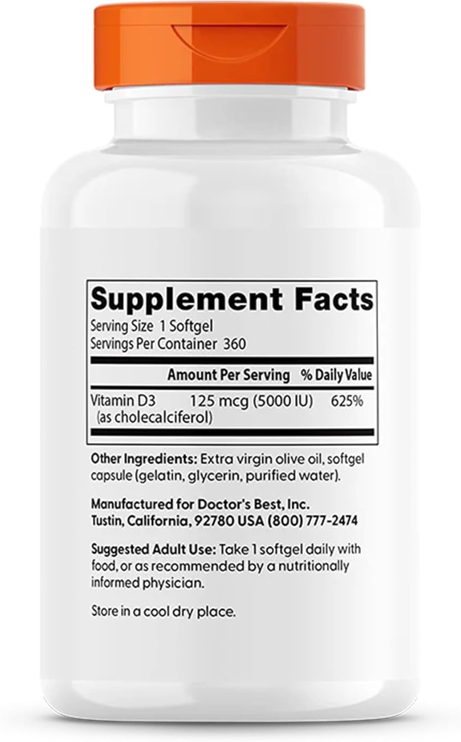Doctor's Best Cápsulas blandas de vitamina D3 de 5000 UI para h...