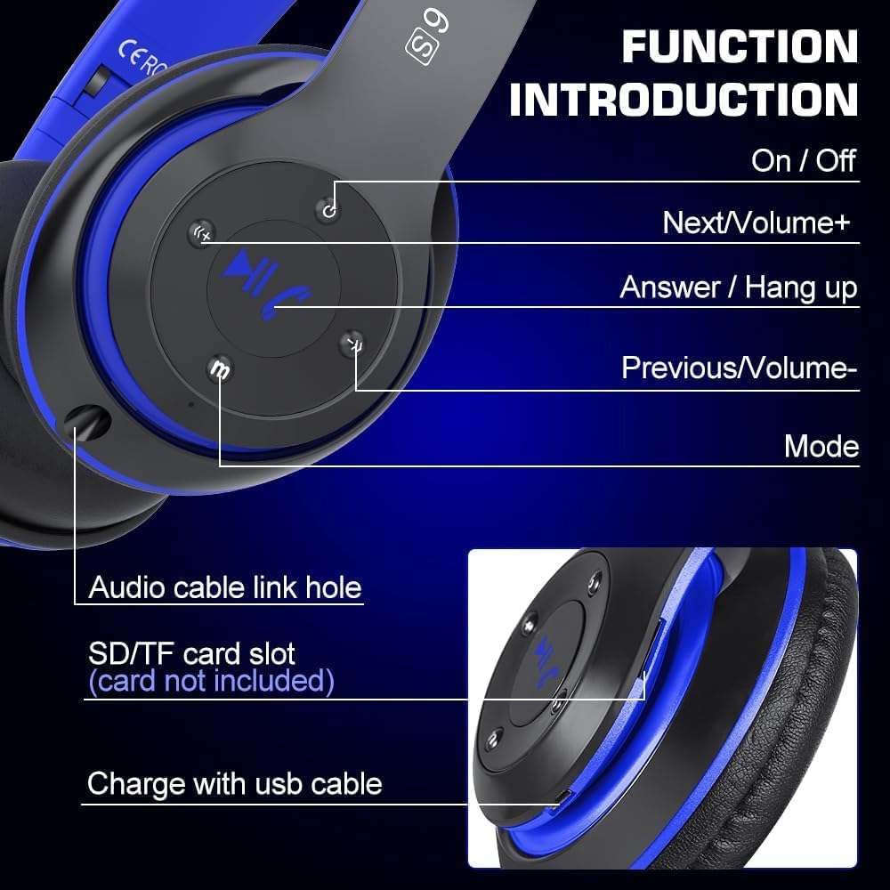 Auriculares Bluetooth 6S sobre la oreja, auriculares plegables inal...