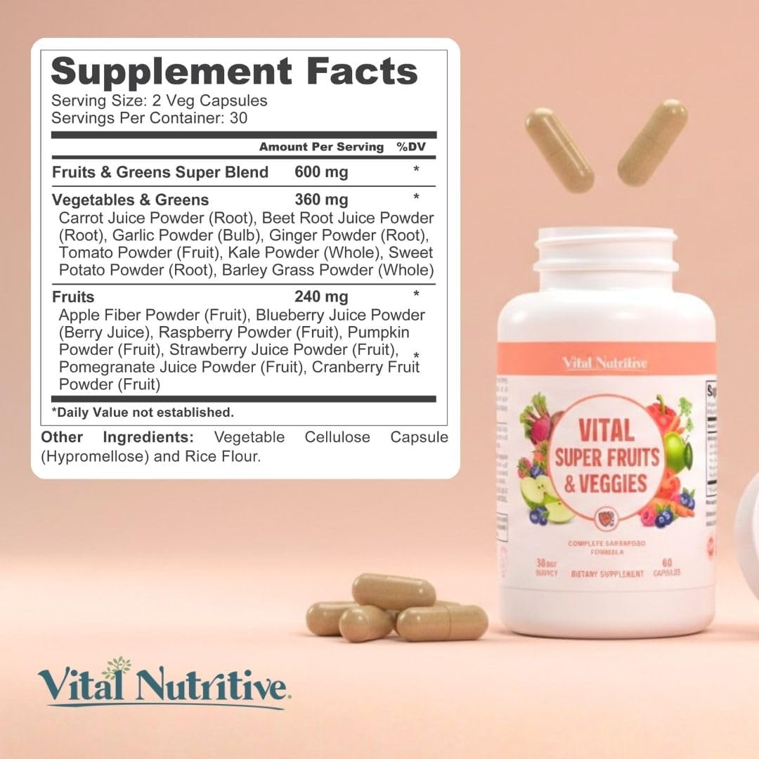Vital Super Fruits & Veggies - Cápsulas diarias de superaliment...