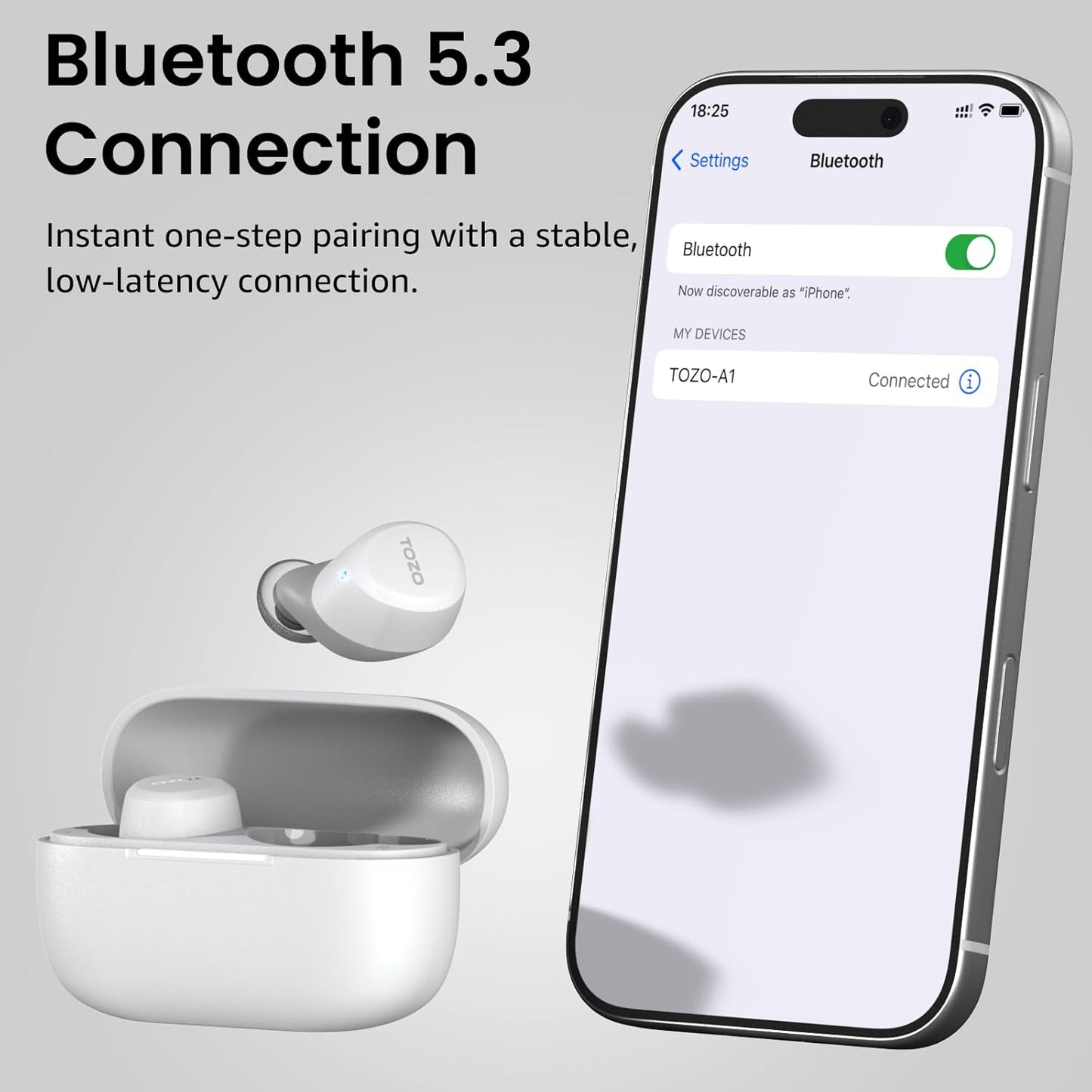 TOZO Auriculares inalámbricos A1 Bluetooth 5.3 de peso ligero en el...