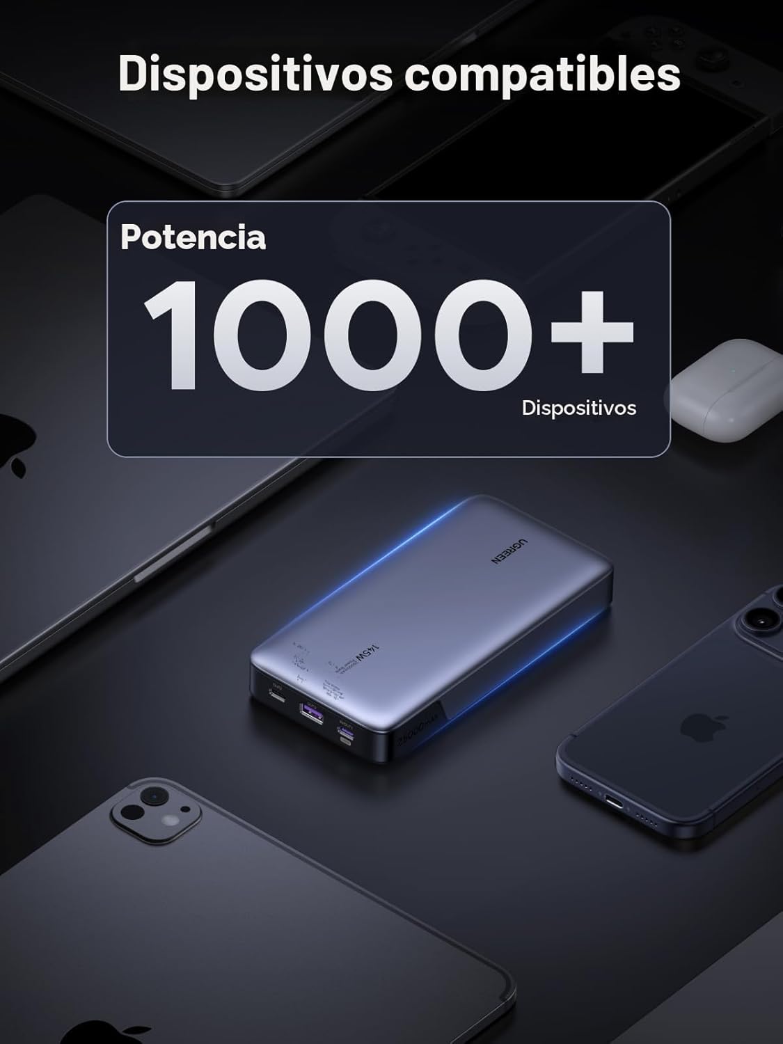 UGREEN Power Bank 25,000mAh 145W Cargador portátil para laptop, paquete de baterías de 3 puertos USB C PD Nexode, para MacBook Pro/Air, Dell XPS, iPhone 17/16/15/14, Galaxy S24, Steam Deck, iPad, y