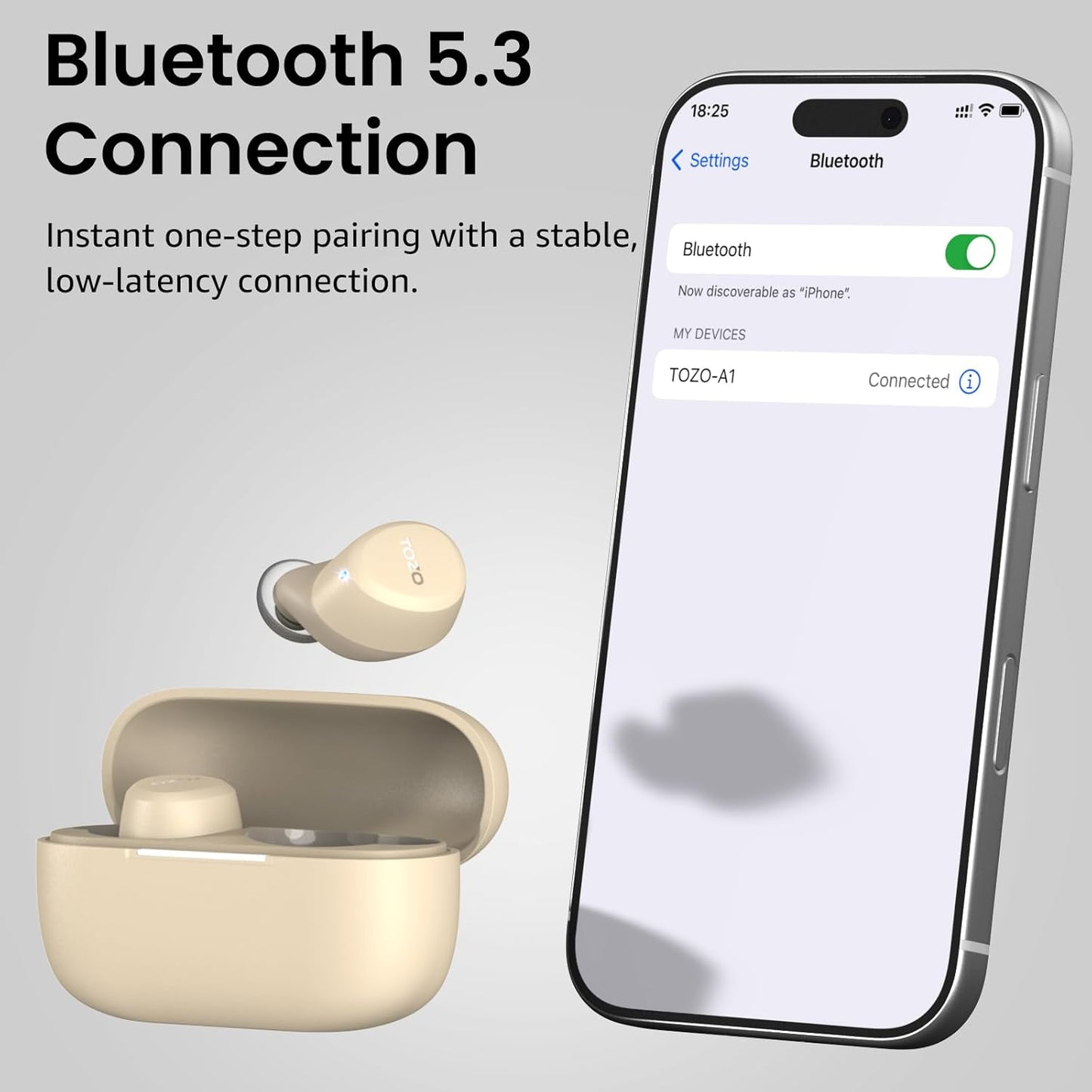 TOZO Auriculares inalámbricos A1 Bluetooth 5.3 de peso ligero en el...