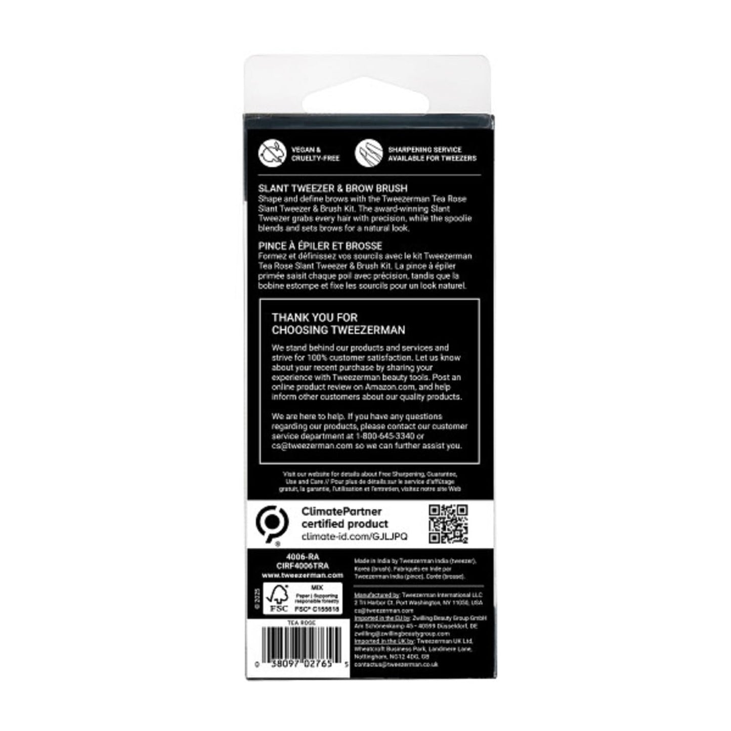 Tweezerman - Pinza inclinada completa de Tea Rose exclusiva y cepillo