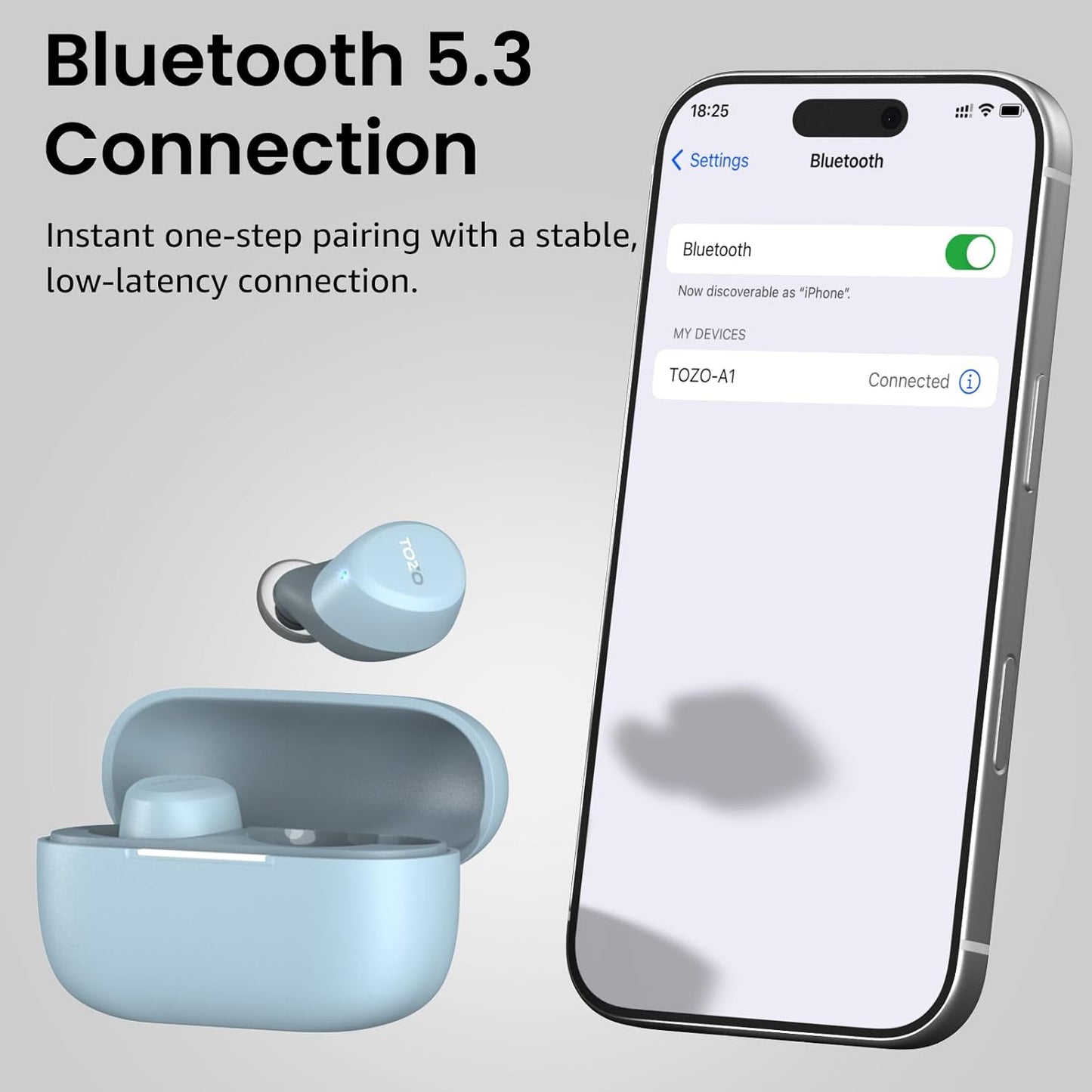 TOZO Auriculares inalámbricos A1 Bluetooth 5.3 de peso ligero en el...