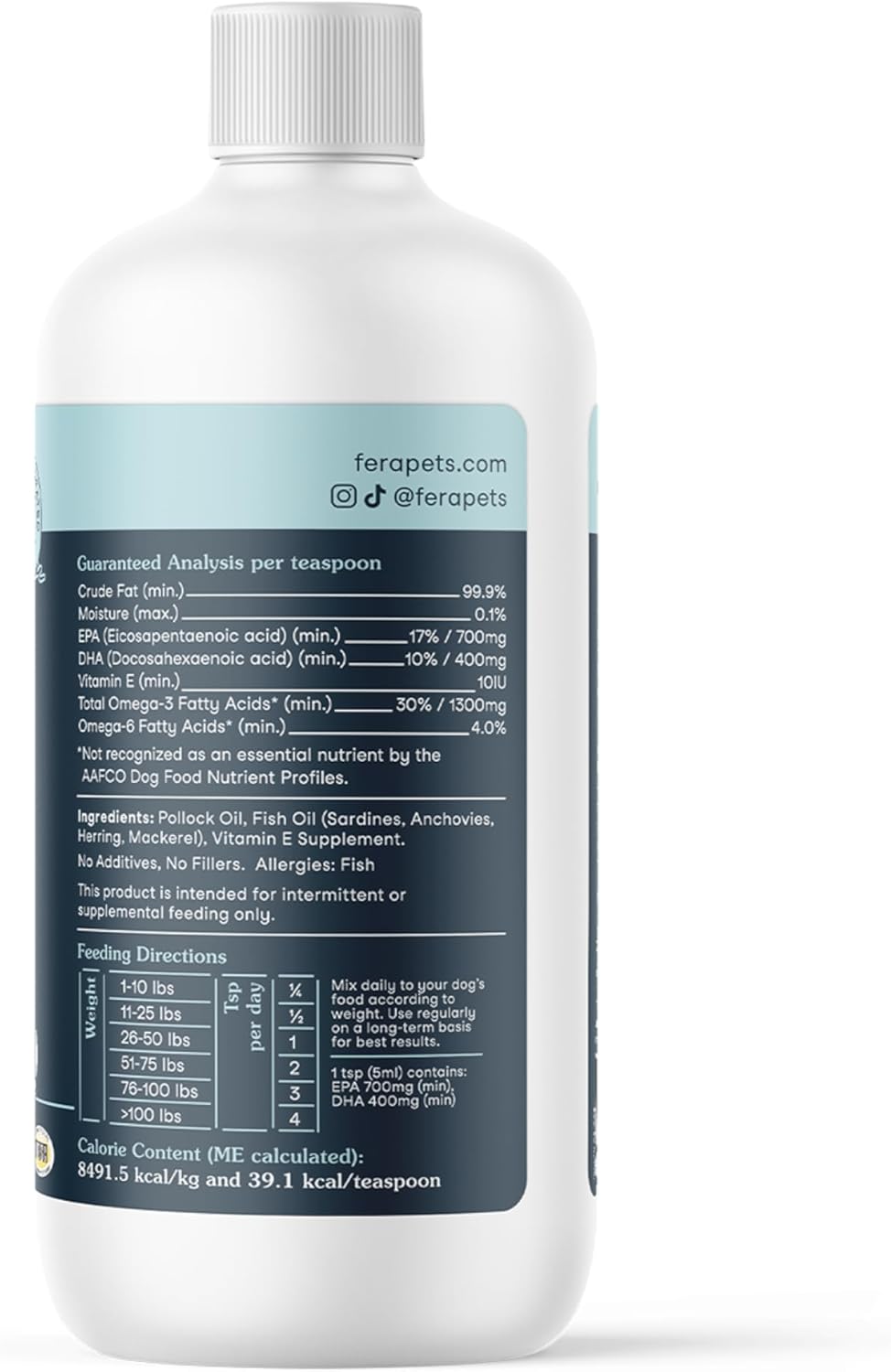Fera Pets - Aceite de pescado líquido sin OMG Omega 3 para perros y...