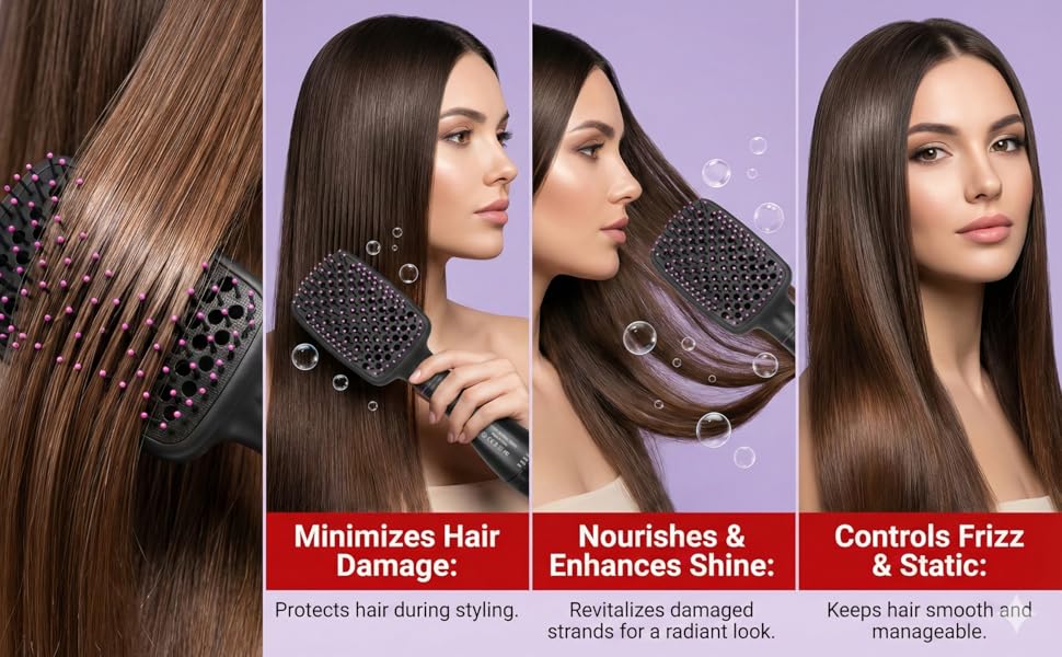 Cepillo secador de pelo 2 en 1 y cepillo alisador, cepillo iónico para mujer, cepillo de aire caliente con diseño de pala, moldeador de pelo de iones negativos para cabello suave, brillante, sin