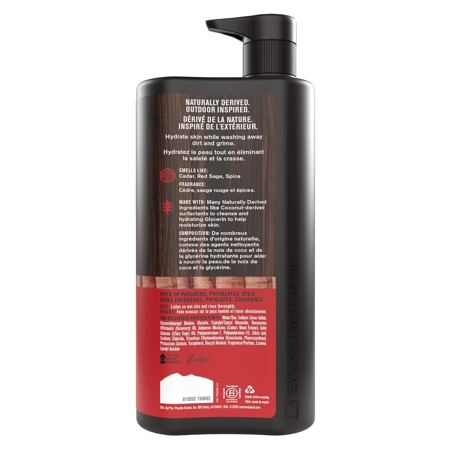Every Man Jack Cedar + Red Sage Gel de baño para hombre para todo t...