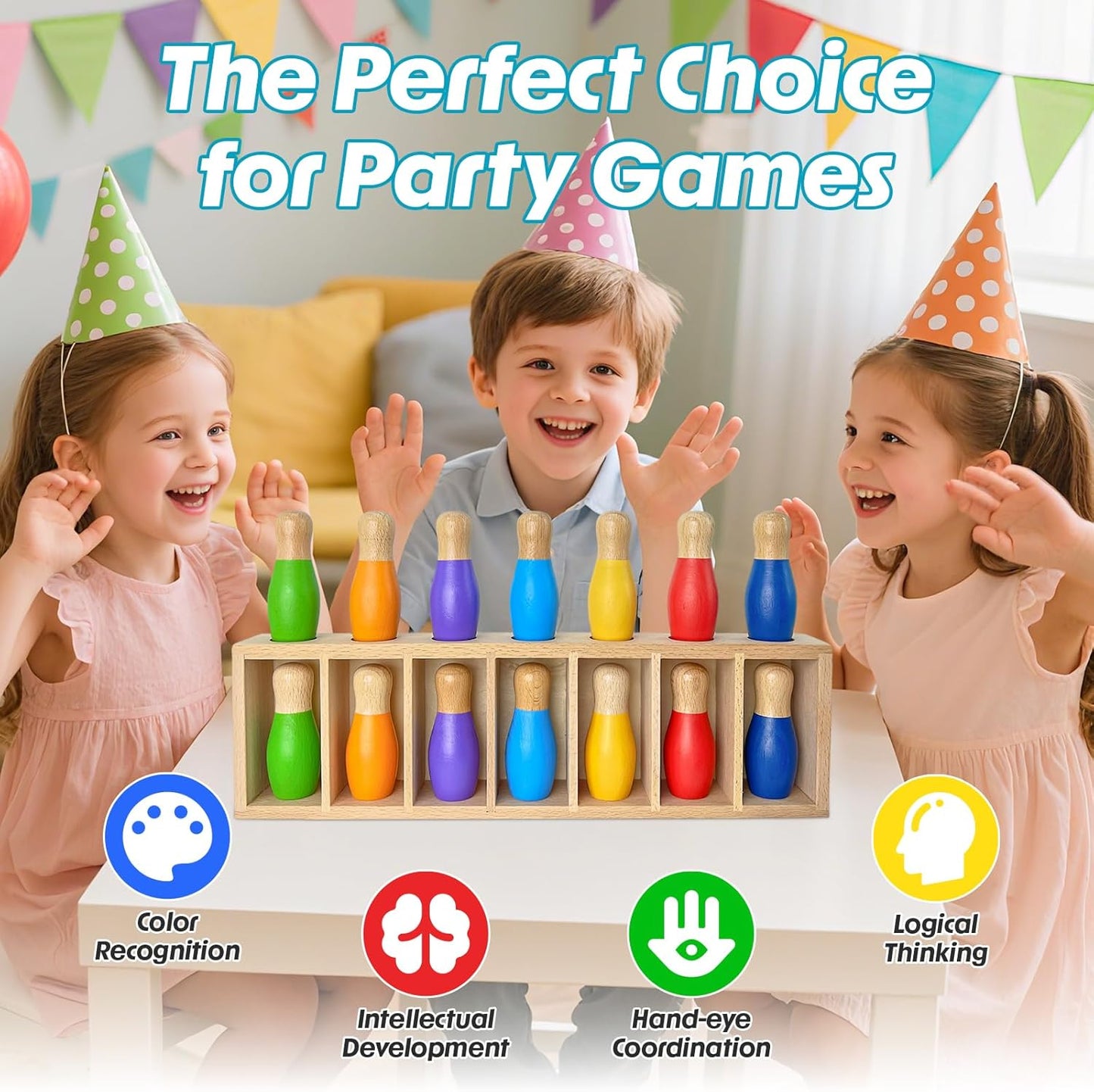 pamexin Juegos familiares para niños, juego de bolos de madera a ju...