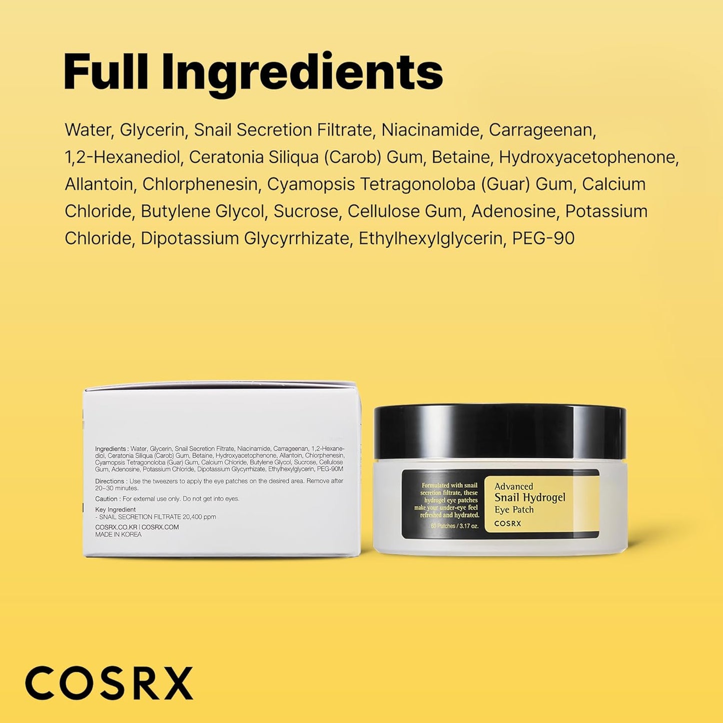COSRX Advanced Snail Hydrogel Eye Patch (60 piezas), máscara de sue...