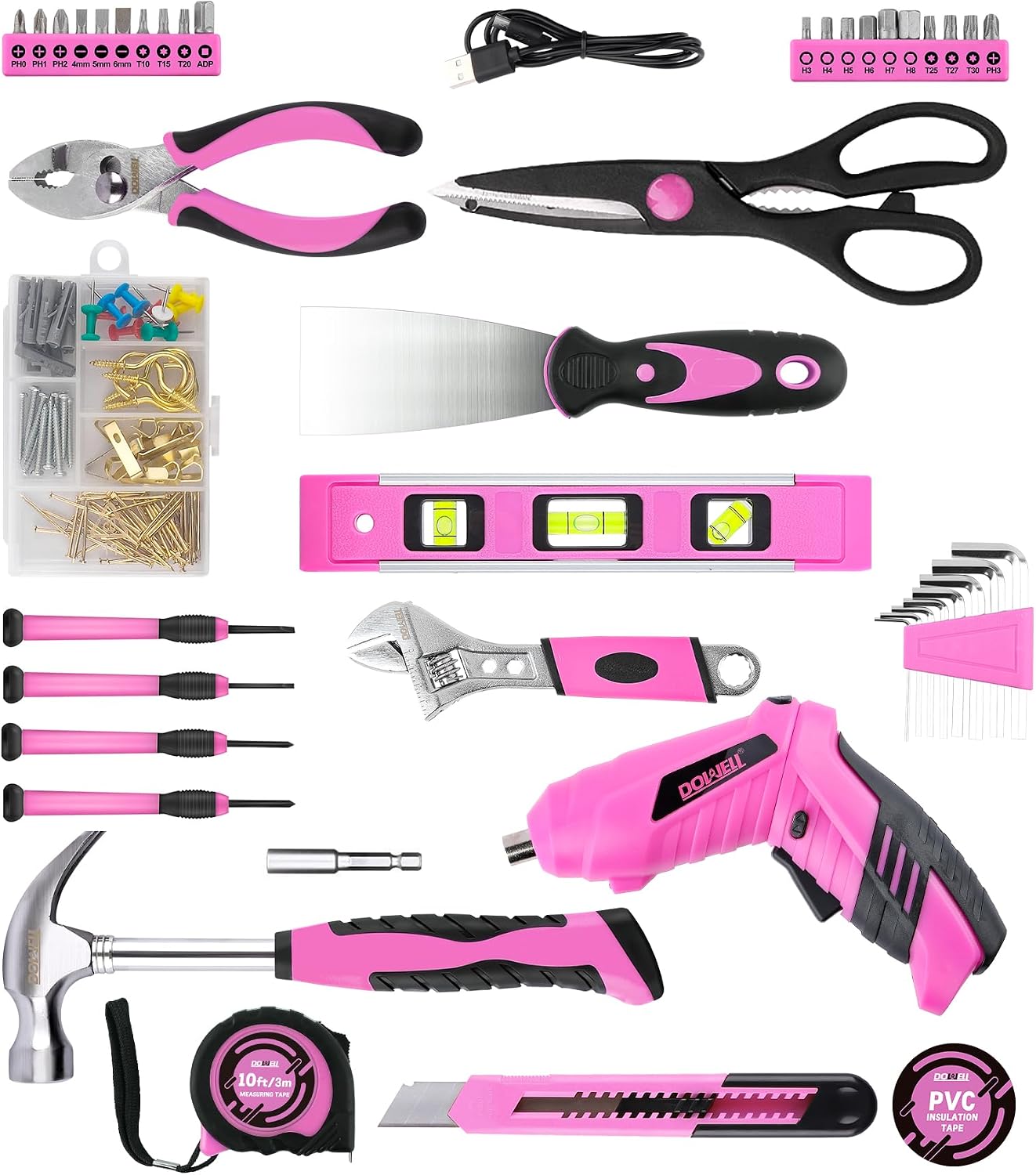 Juego de herramientas de 143 piezas rosa para propietario de casa c...