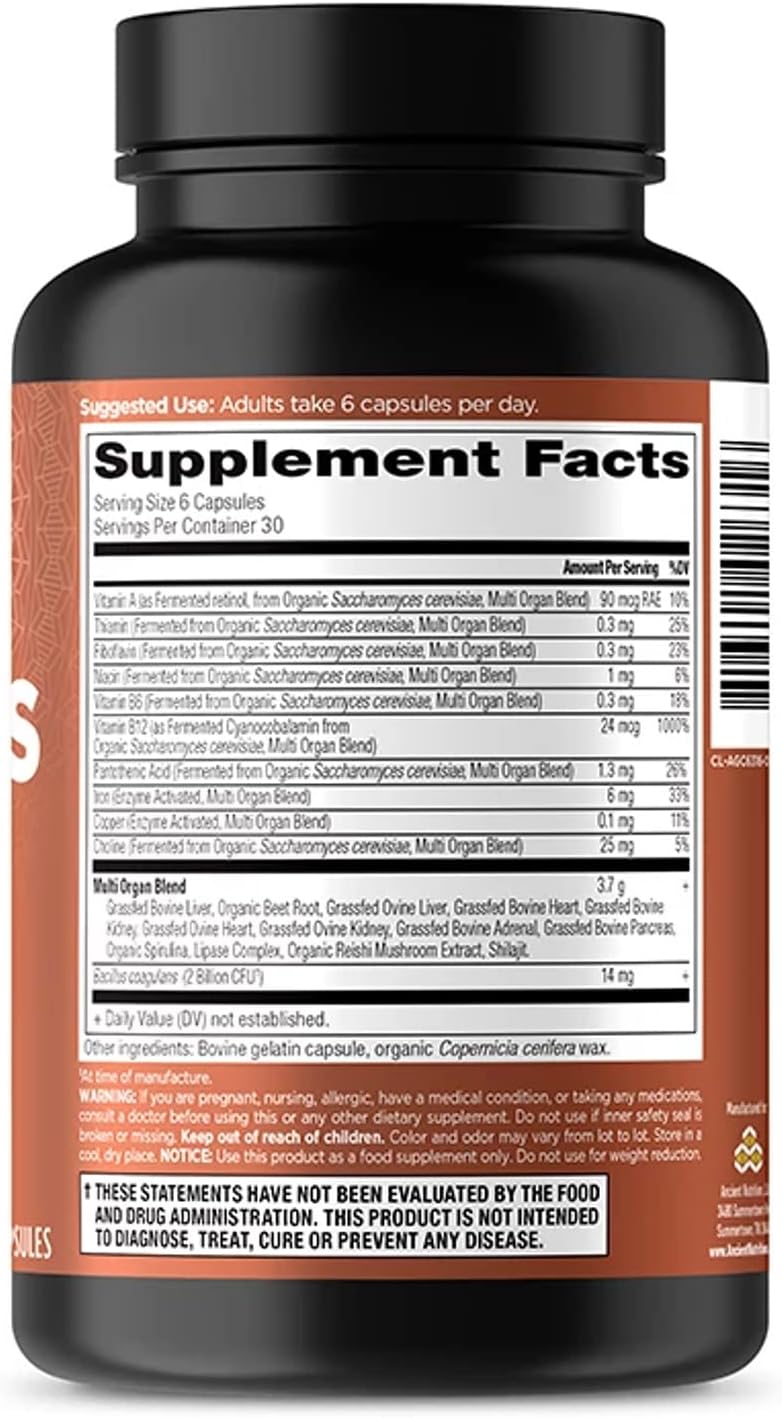 Ancient Nutrition Suplementos de órganos, cápsulas de complejo de ó...