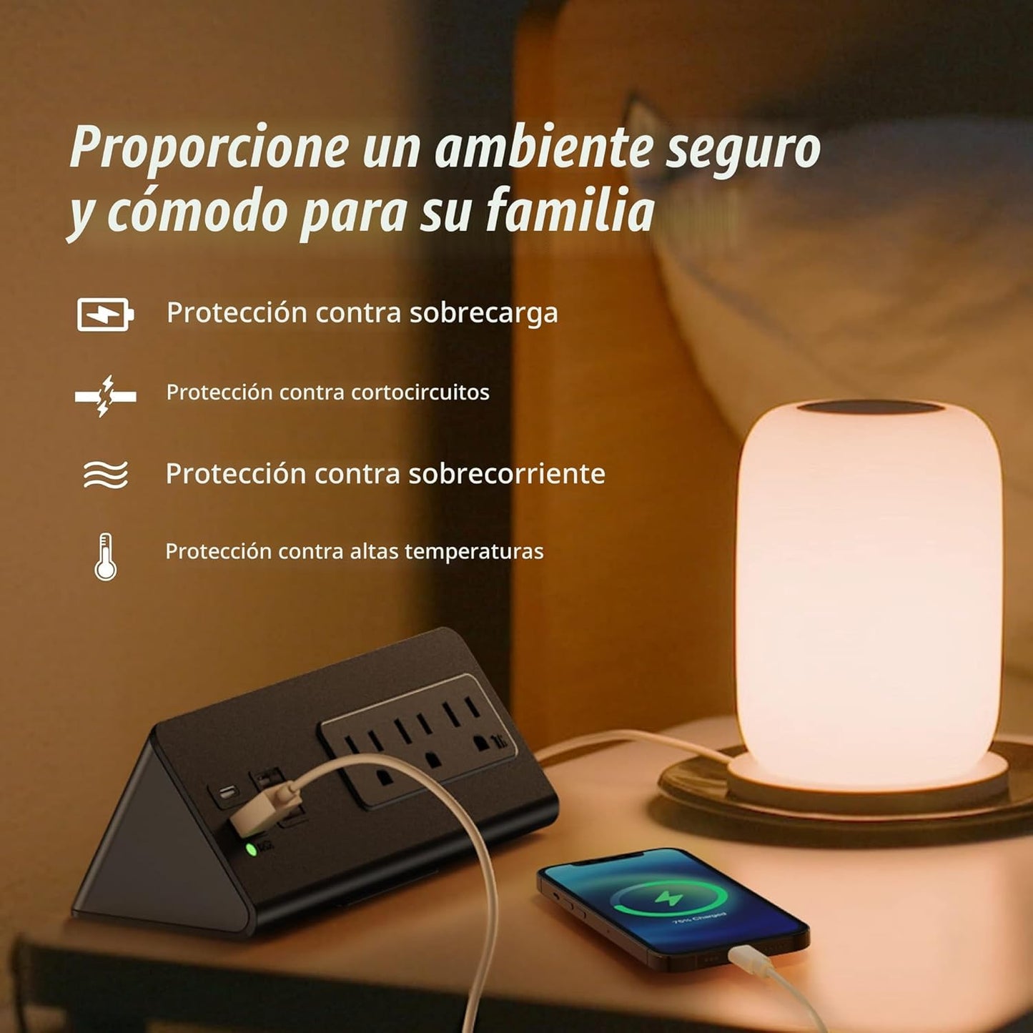 Regleta de alimentación de montaje en borde para mesita de noche co...