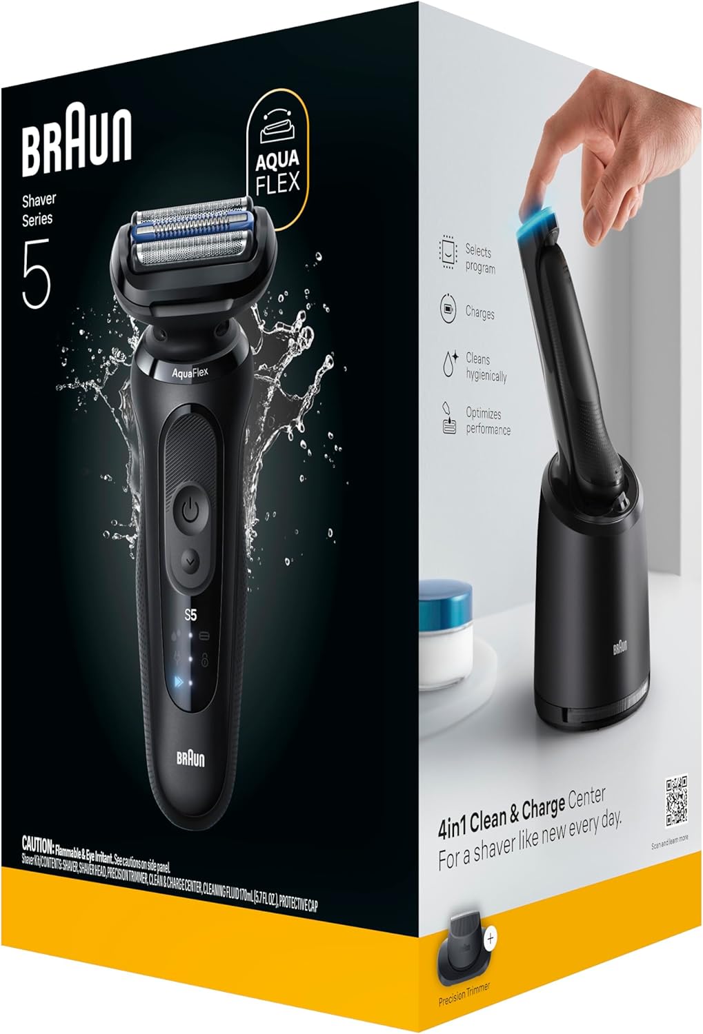 Braun Maquinilla de afeitar eléctrica para hombres Serie 5, afeitadora eléctrica, recortadora de precisión, cabezal de afeitadora adicional, centro de limpieza y carga 4 en 1, S5 5165ps