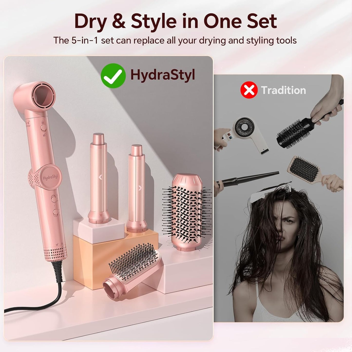 HydraStyl 5 en 1 Air Styler, secador de pelo de alta velocidad y ce...