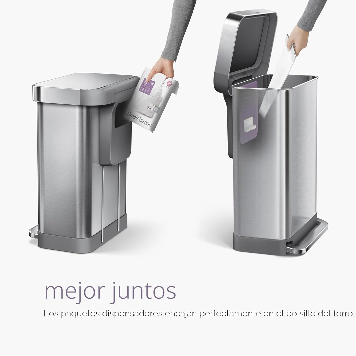 simplehuman Code M - 100 forros de ajuste personalizado, bolsas de...