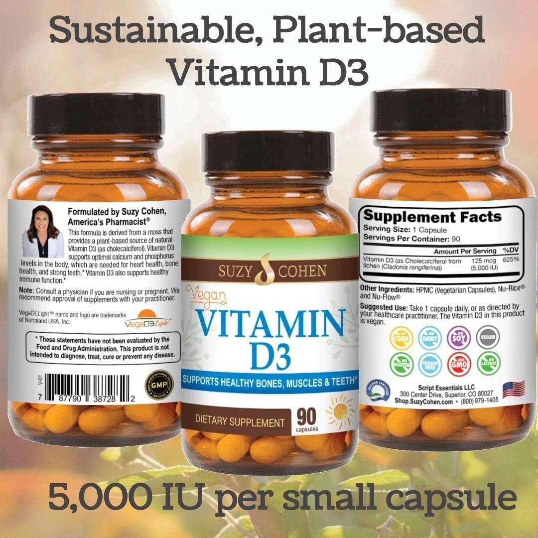 Script Essentials Vitamina D3 vegana de 5,000 UI para una función m...