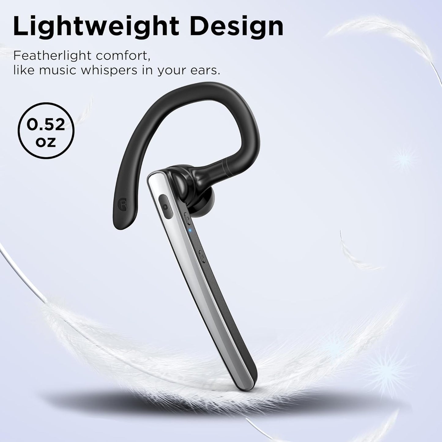 Auriculares Bluetooth V5.3, auricular Bluetooth inalámbrico con funda de carga de 600 mAh, tiempo de reproducción de 110 horas, auriculares manos libres para teléfono celular y computadora con micrófono integrado para trabajo, camionero, oficina