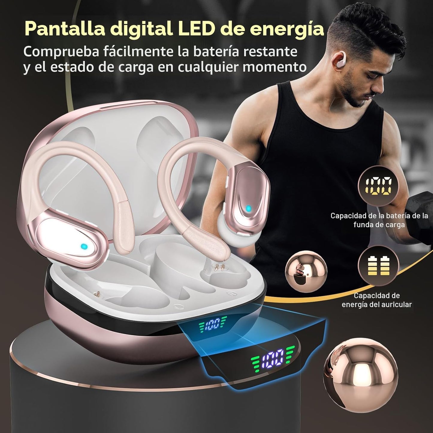 HAOYUYAN Auriculares inalámbricos, auriculares Bluetooth deportivos...