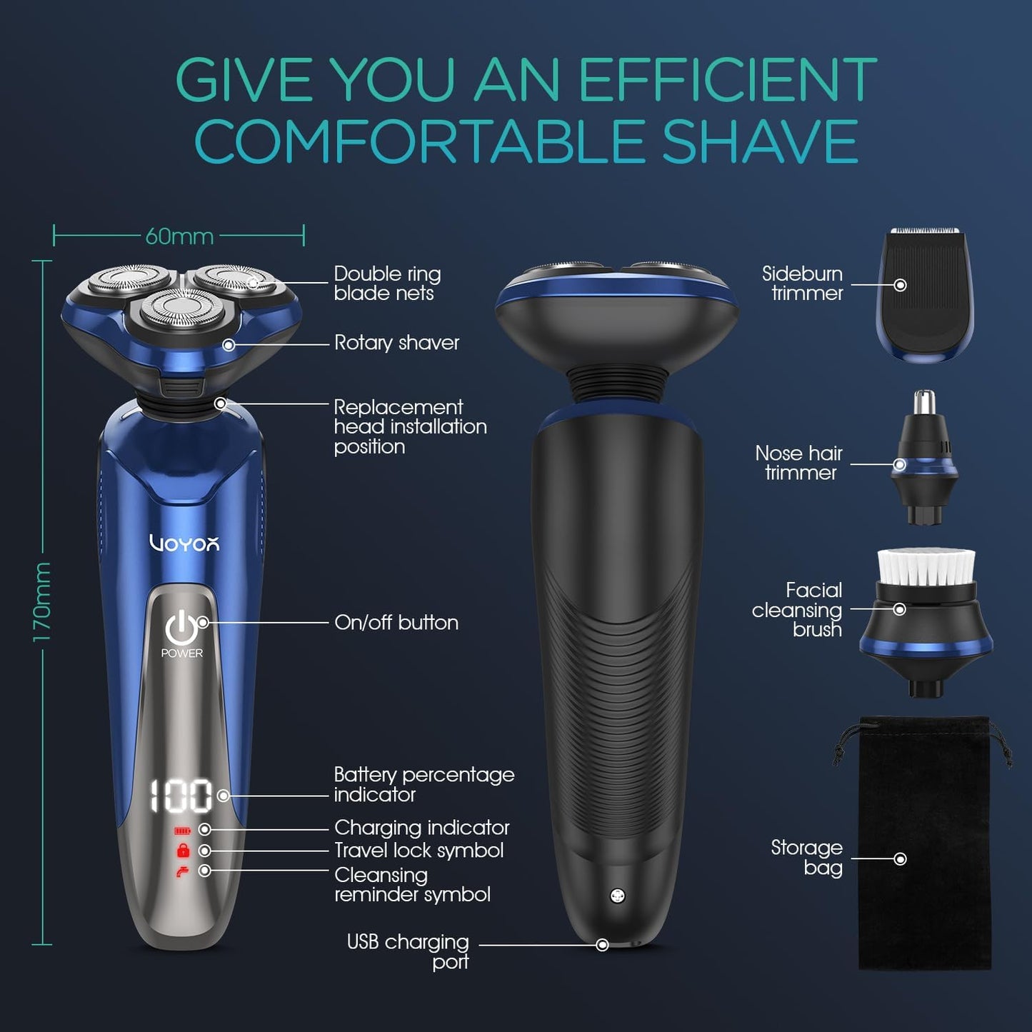 VOYOR Maquinilla de afeitar eléctrica para hombres, afeitadoras ina...