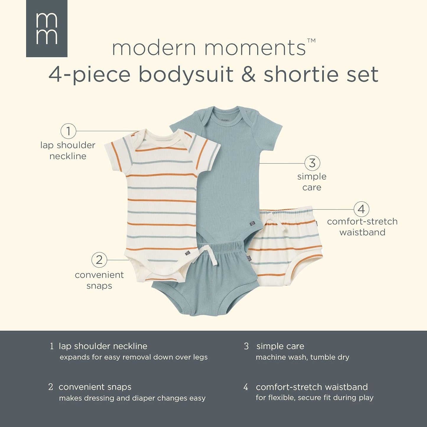 Modern Moments by Gerber Conjunto de 4 monos de manga corta y panta...