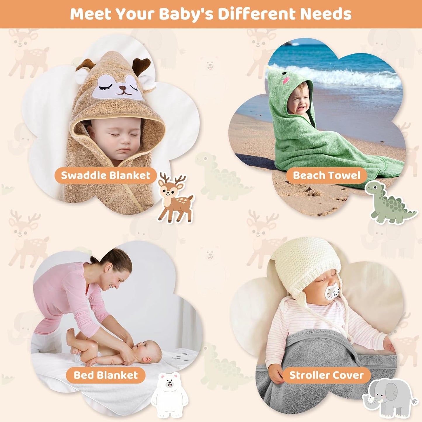 CandyHome Juego de 12 toallas de baño para bebés y niños pequeños,...