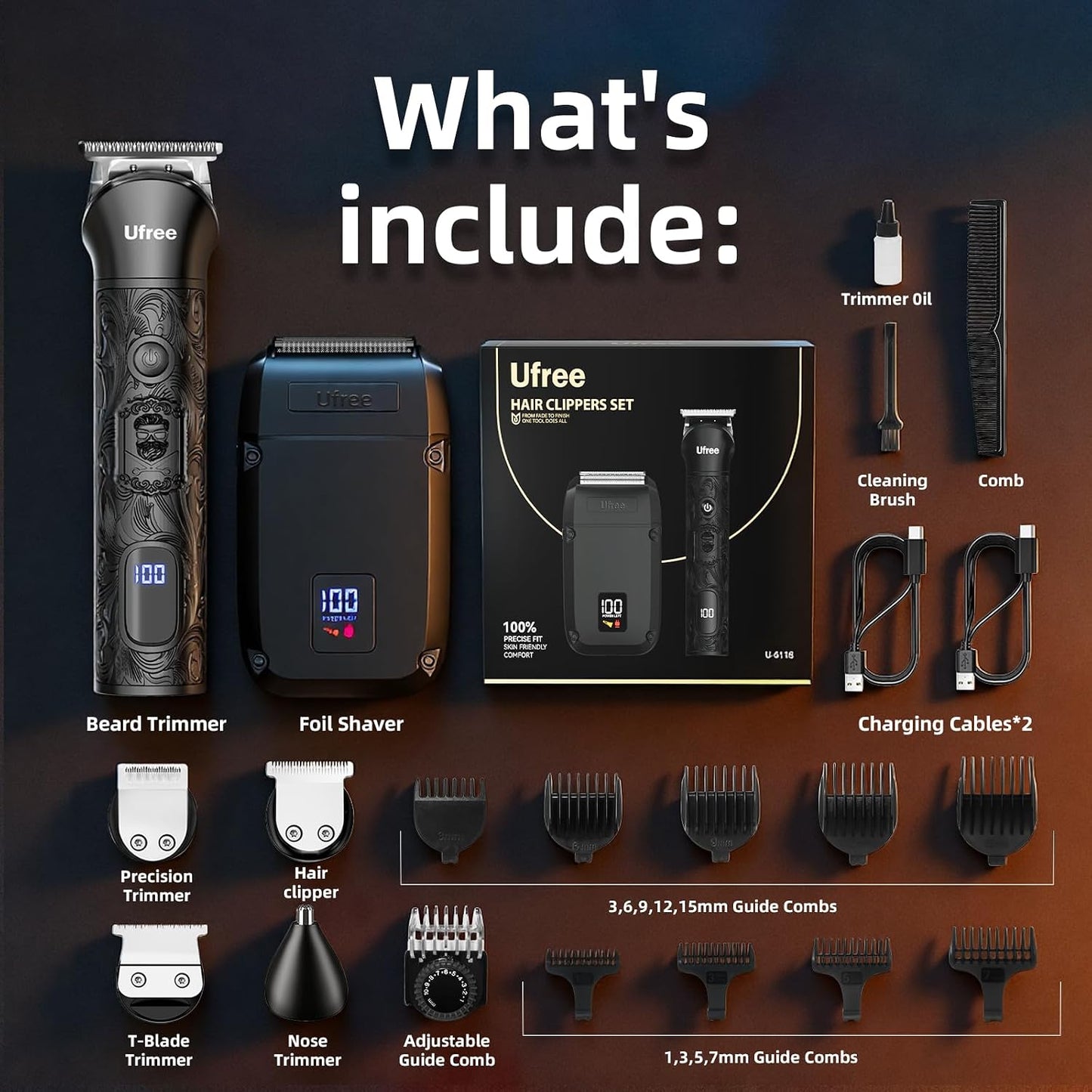 Ufree Recortadora de barba para hombres, afeitadora eléctrica de lá...