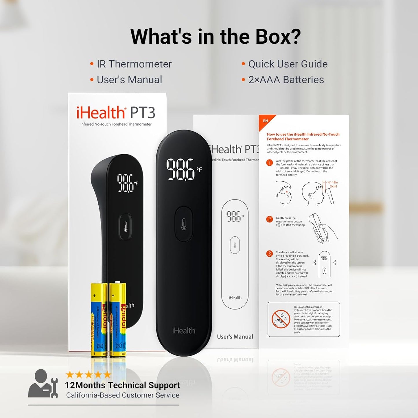 iHealth Termómetro digital sin contacto para la frente para adultos...