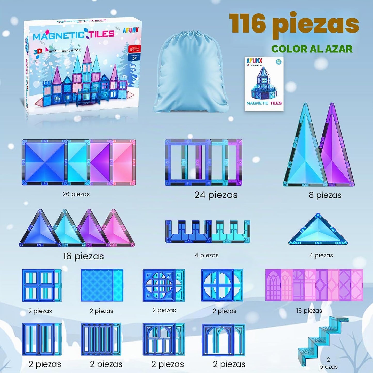 AFUNX Azulejos magnéticos, 116 bloques de construcción magnéticos,...