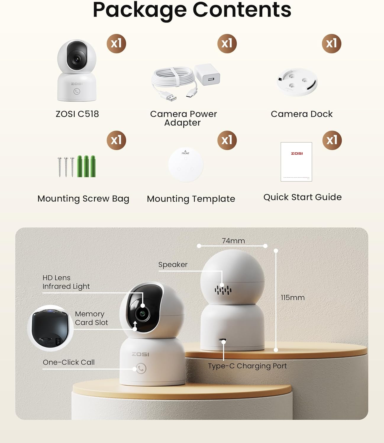ZOSI Cámara de seguridad para interiores 4K, C518 WiFi Pan\/Tilt pa...