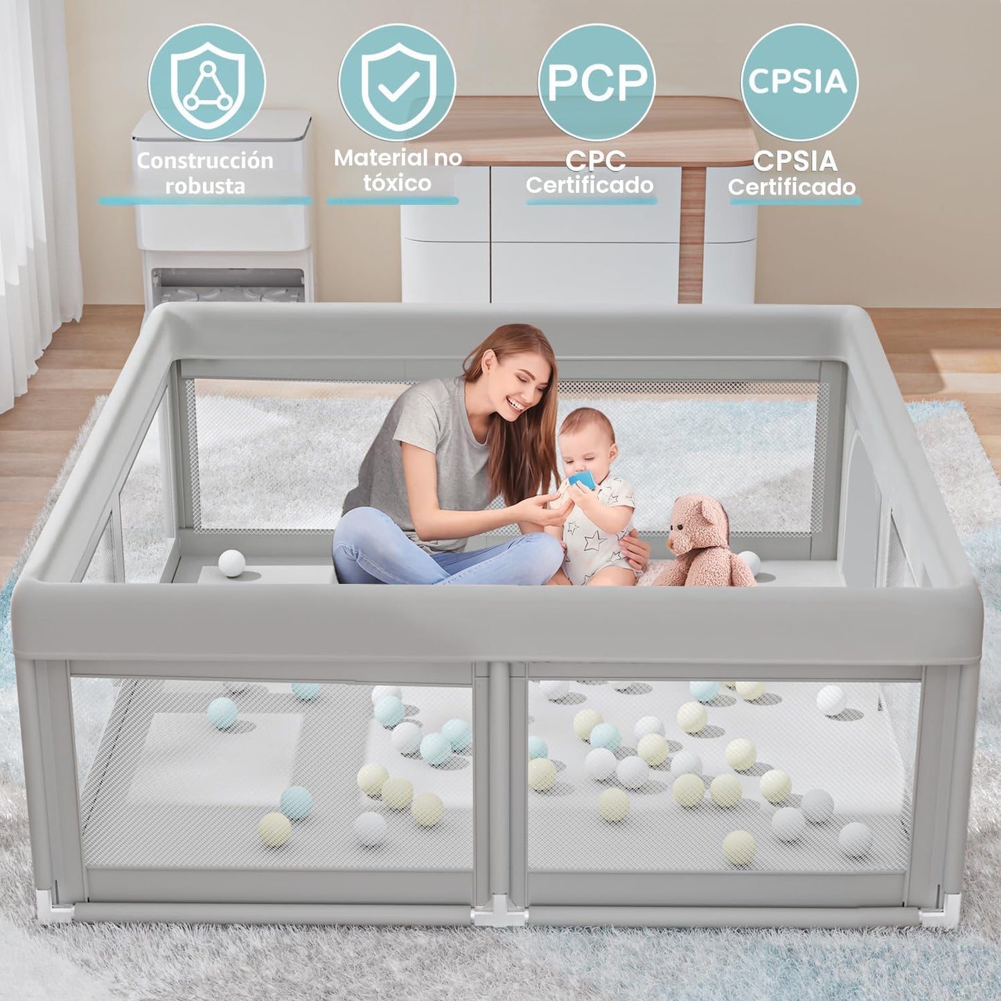 Hiaksedt Corralito, cerca de 50 x 50 pulgadas para bebés y niños pe...