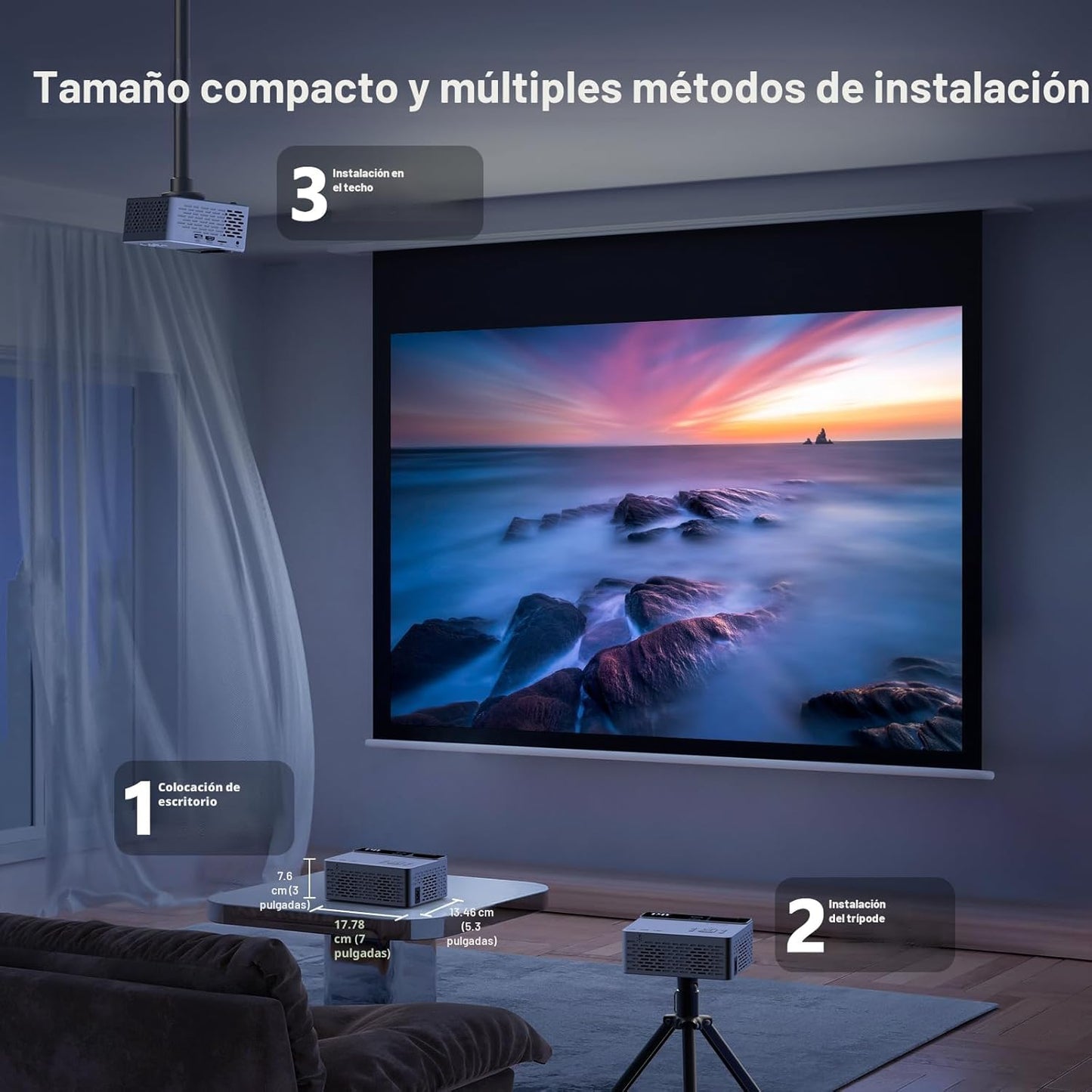 TMY Mini proyector, proyector Bluetooth mejorado con pantalla, proy...