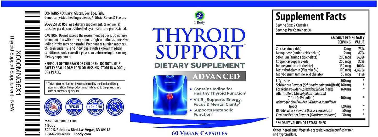 Suplemento con yodo para tiroides, fórmula para metabolismo, energí...