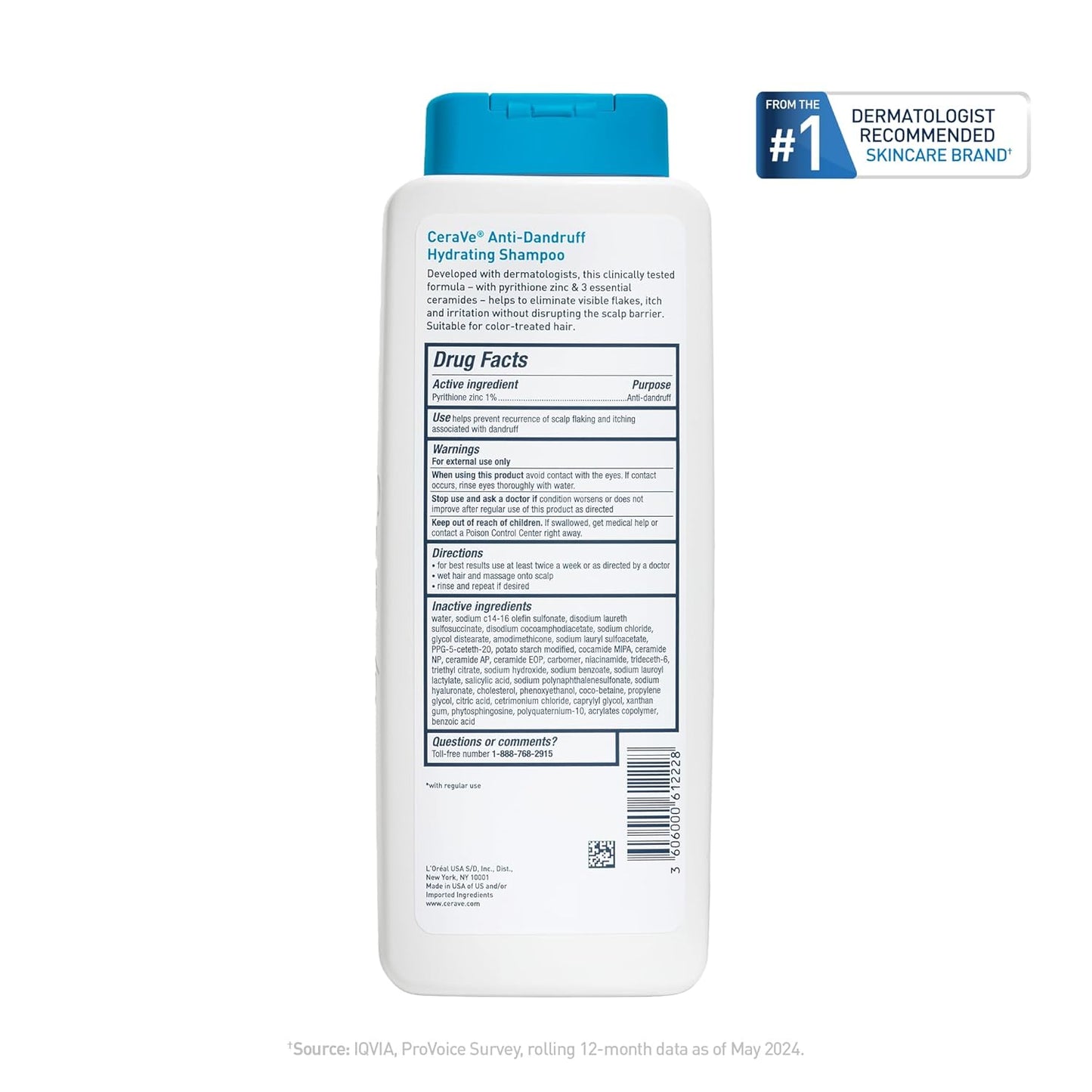 CeraVe Champú hidratante anticaspa, tratamiento de caspa de zinc pi...