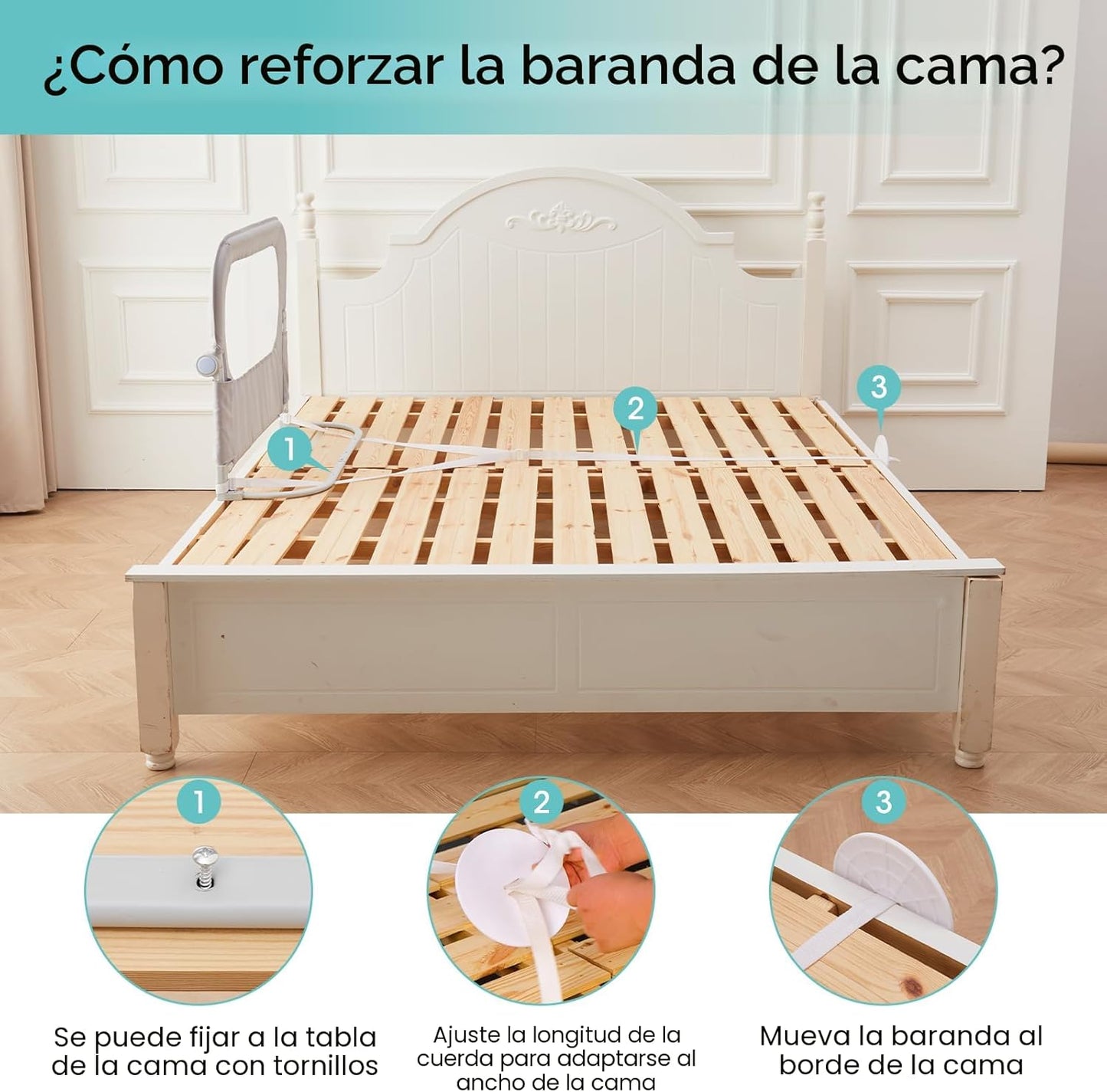 NUTIKAS Barandilla protectora para cama de bebé para niños pequeños...