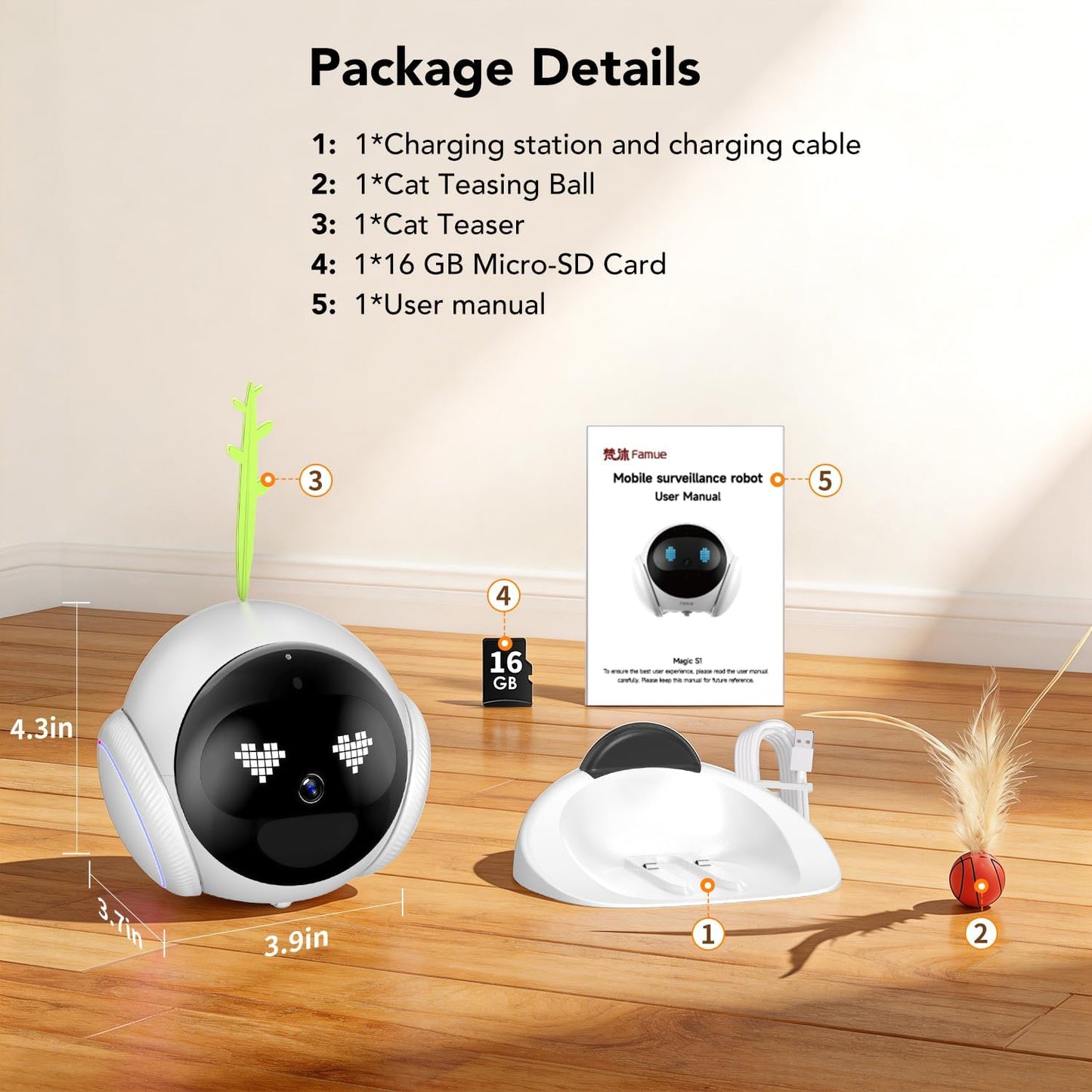 RPZ Cámara para mascotas para interiores, cámara para perros, robot...
